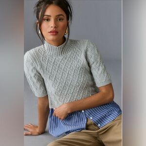 Maeve By Anthropologie Gray Cable Knit Sweater Top
